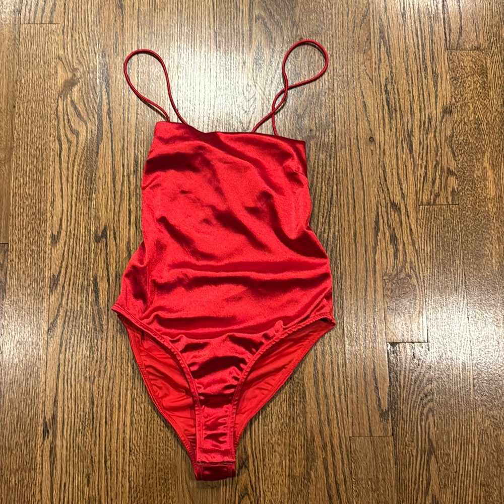 Princess Polly Red Satin Bodysuit lace up back size 4